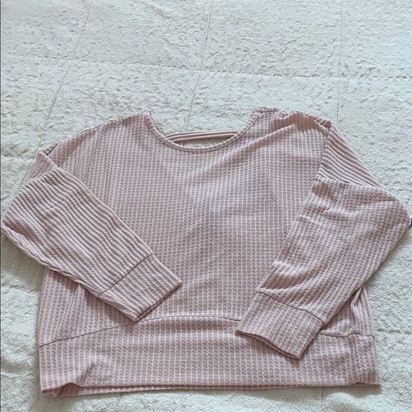 🤍🩰 MyStyle Light Pink Textured Knit Lace Back V-Neck Sweater XL - Picture 2 of 8